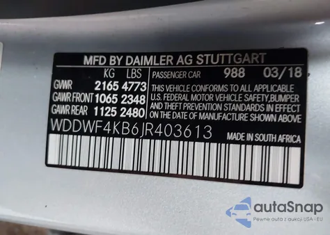 2018 Mercedes-Benz C 300 4Matic z USA, uszkodzony, nr VIN WDDWF4KB6JR403613